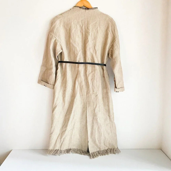 Zara Linen Striped Belted Whipstitch Simple Minimalist Coat  S - Picture 9 of 10